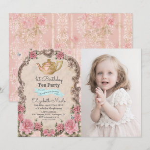 Invitation d'anniversaire pour thé floral vintage 