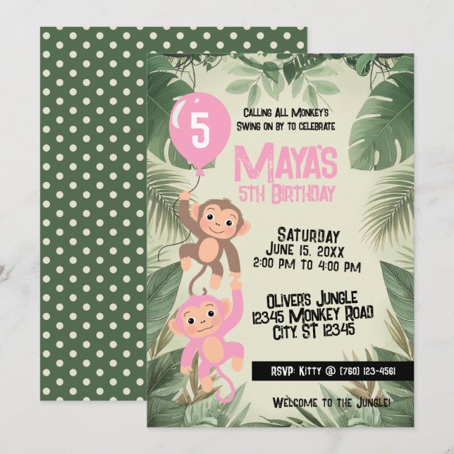 Invitation d'anniversaire pour tous les singes (ro (Devant / Derrière)