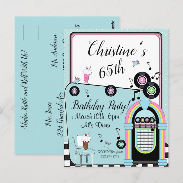 Invitation d'anniversaire pour tout âge, diner des (Devant / Derrière)