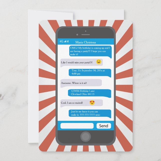 Invitation d'anniversaire pour un Ado de Smartphon (Devant)