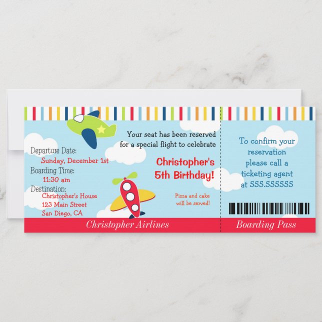 Invitation d'anniversaire pour un billet d'avion (Devant)