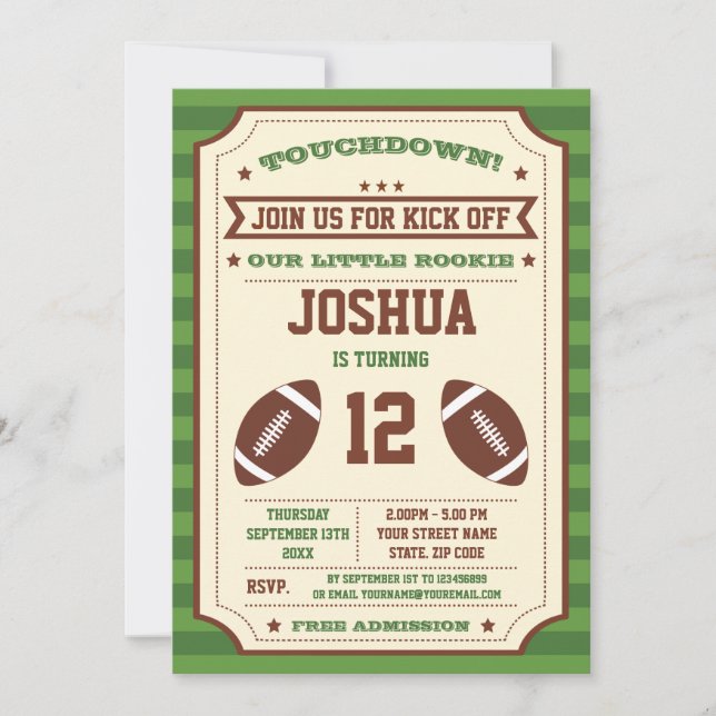 Invitation d'anniversaire pour un billet de footba (Devant)