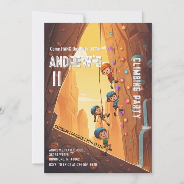 Invitation d'anniversaire pour un parc d'escalade  (Devant)