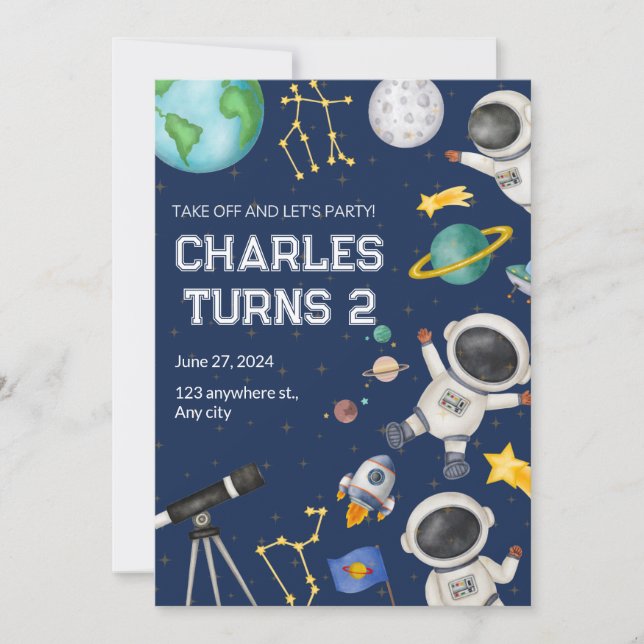 Invitation d'anniversaire pour un petit astronaute (Devant)