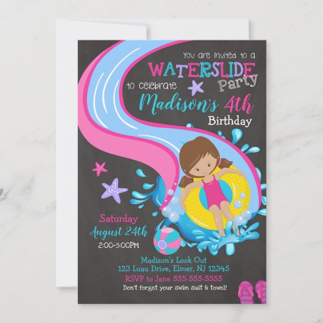 Invitation d'anniversaire pour un toboggan / Fête  (Devant)