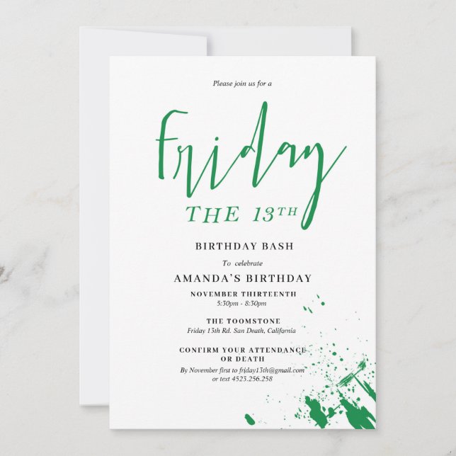 Invitation d'anniversaire pour un vendredi 13 (Devant)
