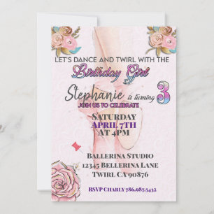 Invitation d'anniversaire pour une ballerine qui f