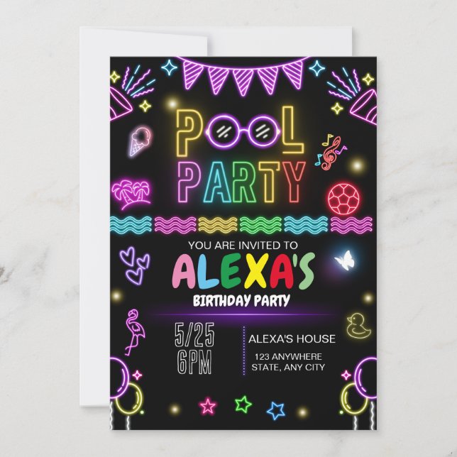 Invitation d'anniversaire pour une fête à la pisci (Devant)