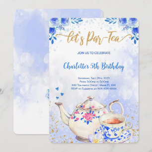 Invitation d'anniversaire pour une fête à thé Bleu