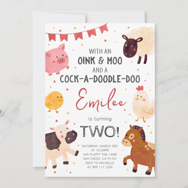 Invitation d'anniversaire pour une fête d'animaux  (Devant)
