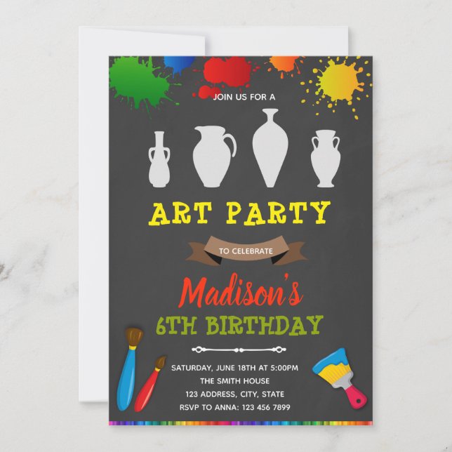 Invitation d'anniversaire pour une fête d'art de p (Devant)