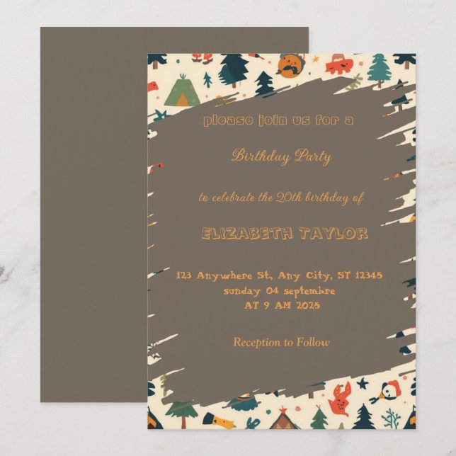 Invitation d'anniversaire pour une fête de camping (Devant / Derrière)