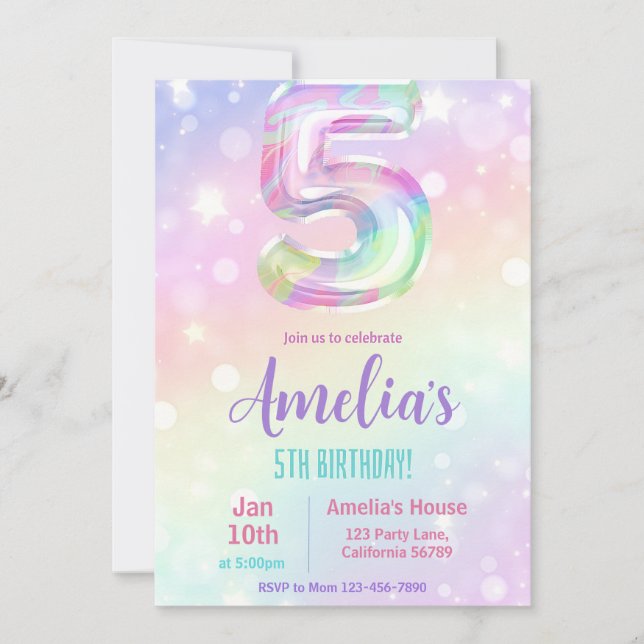 Invitation d'anniversaire pour une fille de 5 ans  (Devant)