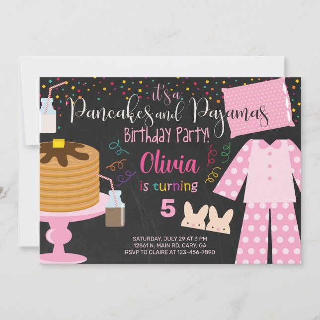 Invitation d'anniversaire pour une fille en pyjama (Devant)