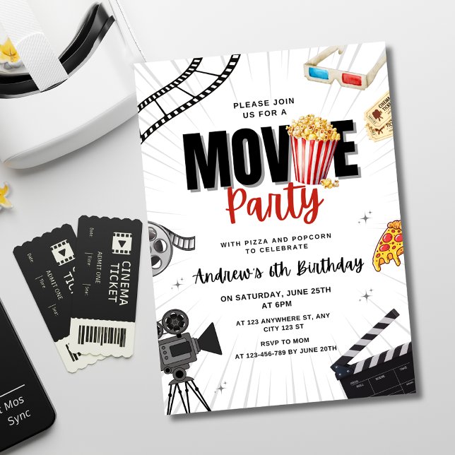 Invitation d'anniversaire pour une soirée cinéma e (Créateur téléchargé)