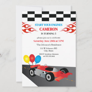 Invitation d'anniversaire pour voiture de course