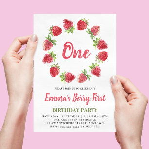 Invitation d'anniversaire premier 1er Strawberry à