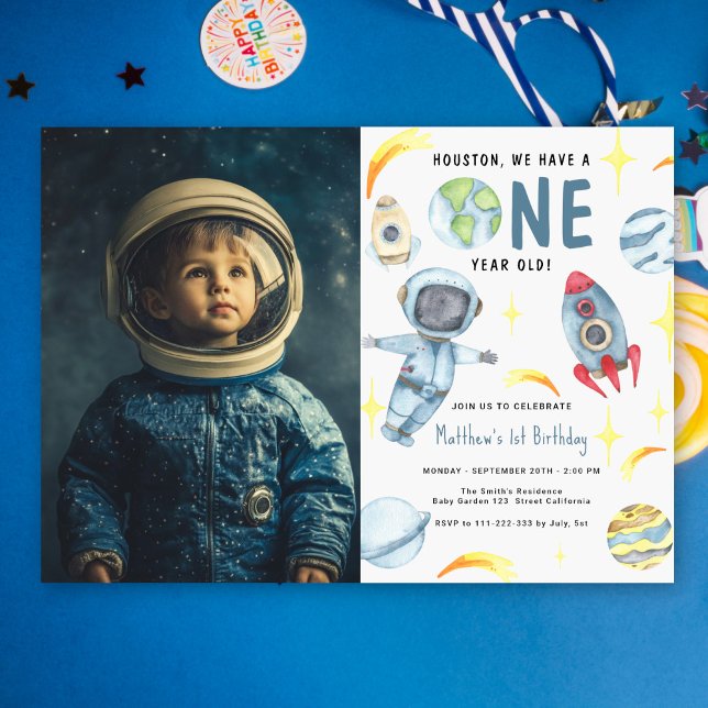 Invitation d'anniversaire premier dans l'espace as (Créateur téléchargé)