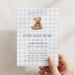 Invitation d'anniversaire premier Gingham Teddy Be