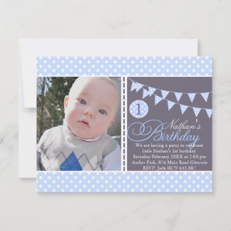 Invitation d'anniversaire première avec fanions à 