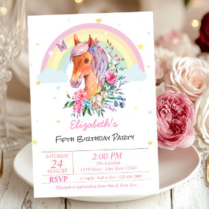 Invitation d'anniversaire Pretty Pony Rainbow Star