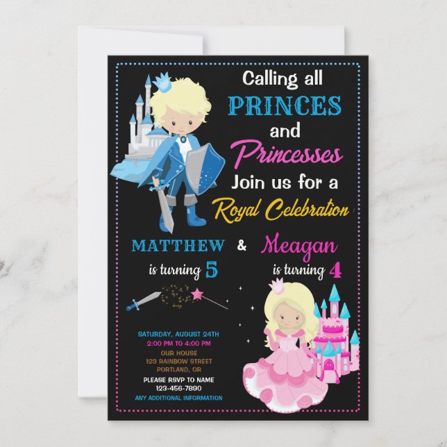 Invitation d'anniversaire Prince et Princesse Doub (Devant)