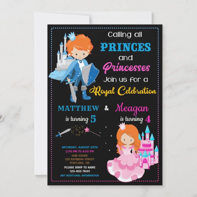 Invitation d'anniversaire Prince et Princesse Doub (Devant)