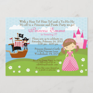 Invitation d'anniversaire Princesse et Pirate