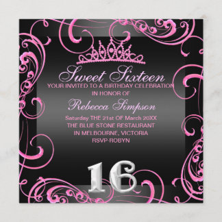 Invitation d'anniversaire Princesse Sweet 16 rose 