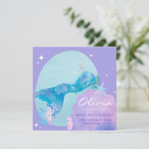 Invitation d'anniversaire Queue de Sirène, Sous la