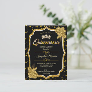 Invitation d'anniversaire Quinceañera Or Noir & Bl