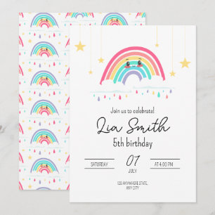 Invitation d'anniversaire Rainbow pour les filles 