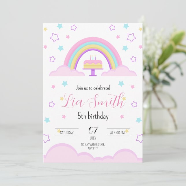Invitation d'anniversaire Rainbow pour les filles  (Debout devant)