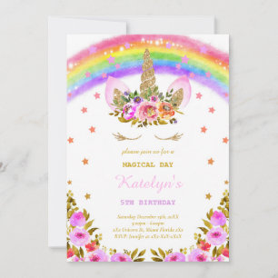 Invitation d'anniversaire Rainbow Unicorn