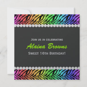Invitation d'anniversaire Rainbow Zebra & Pearl