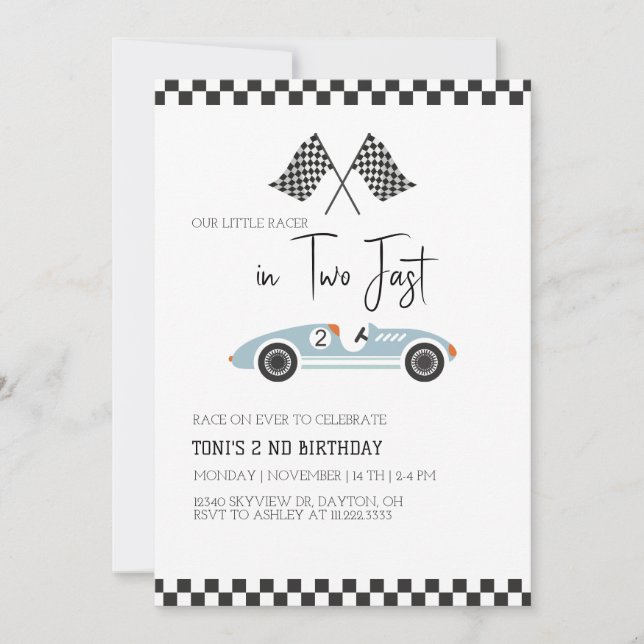 Invitation d'anniversaire rapide, Voiture de cours (Devant)