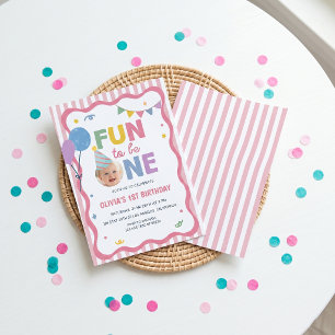 Invitation d'anniversaire rayures roses premier an