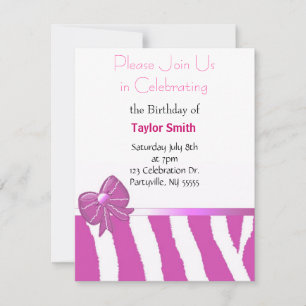 Invitation d'anniversaire rayures Zèbre Rose
