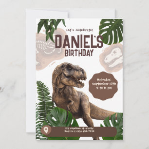 Invitation d'anniversaire réaliste de dinosaure mo