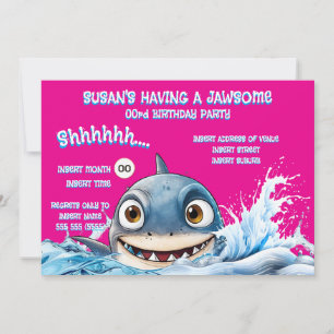 Invitation d'anniversaire requin Jawsome   Fille r