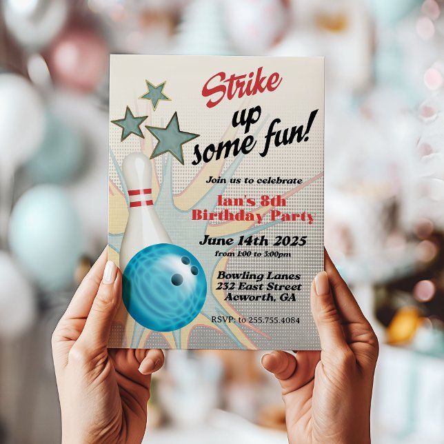 Invitation d'anniversaire Rétro Bowling (Créateur téléchargé)