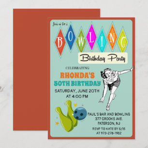 Invitation d'anniversaire Rétro Bowling - Tous âge