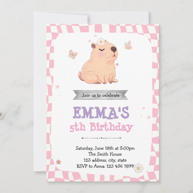 Invitation d'anniversaire Retro Capybara (Devant)