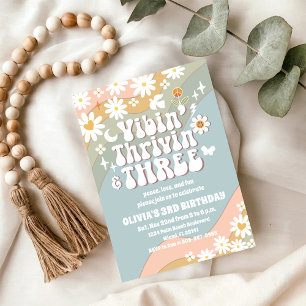 Invitation d'anniversaire Retro Daisy 3 ans