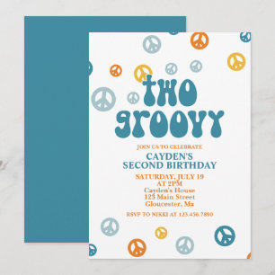 Invitation d'anniversaire rétro funky pour 2 ans