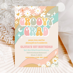 Invitation d'anniversaire rétro groovy à marguerit