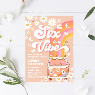 Invitation d'anniversaire Rétro Hippie pour les 6 