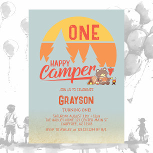 Invitation d'anniversaire rétro One Happy Camper