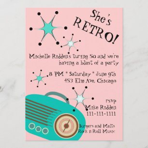 Invitation d'anniversaire Retro Radio Pink et Turq