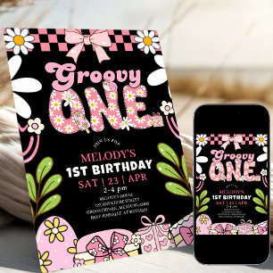 Invitation d'anniversaire rétro rose et noir pour 